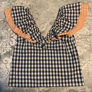 Uterque checkered v-neck top